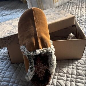 Free People Cozy Tan Slippers with Knit Trim